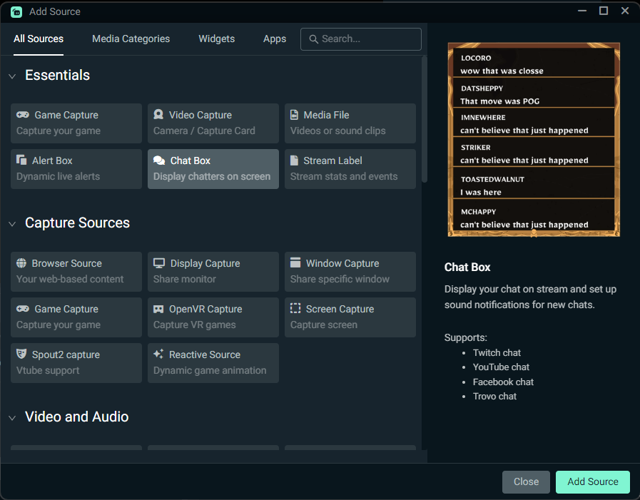 Adding Chat Box in Streamlabs Desktop